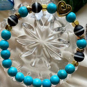 Black Onyx and Turquoise Precious Stones Bracelet